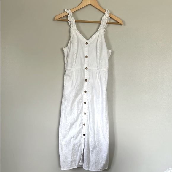 Japna White Button-down Sun Dress  Size M 100% Cotton Elastic back - Picture 1 of 7